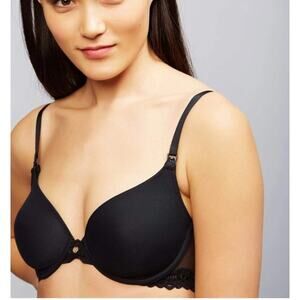 Natori Private Luxuries Black Demi Lace Trim Underwire Bra Size 32D